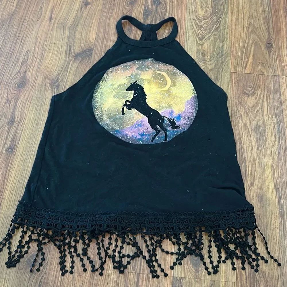 Hollister black tank with horse moon pictographic and lease bottom size XS